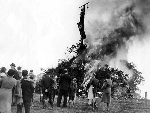 A 40 foot bonfire complete with an effigy of Hitler, was lit in the village of Ashow to