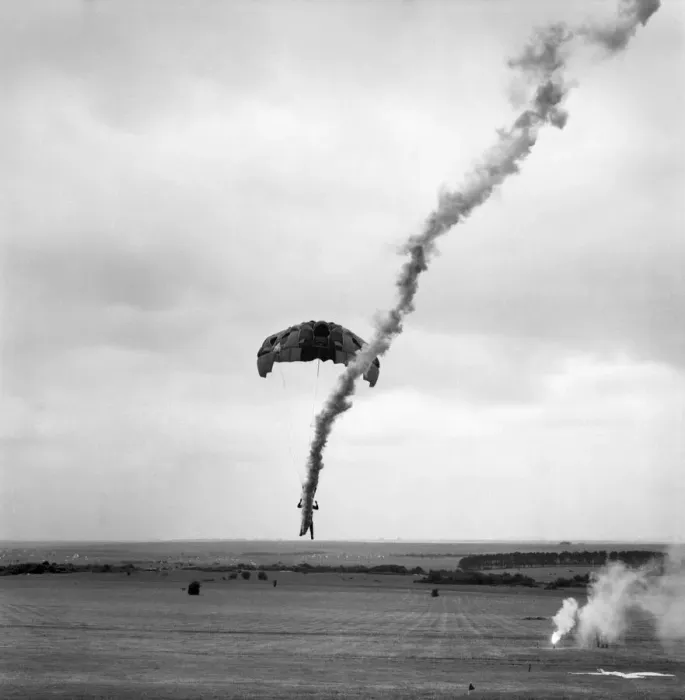 Framed Print : 50 years of Gunnery Anniversary: A member of the Free-Fall Team landing on target Framed Print : 50 years of Gunnery Anniversary: A member of the Free-Fall Team landing on target