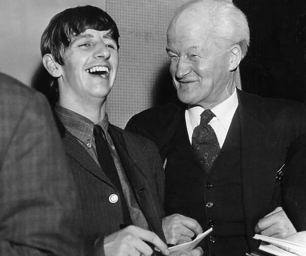 69 year old Ted shares a joke with Beatles drummer Ringo Starr during rehearsal break