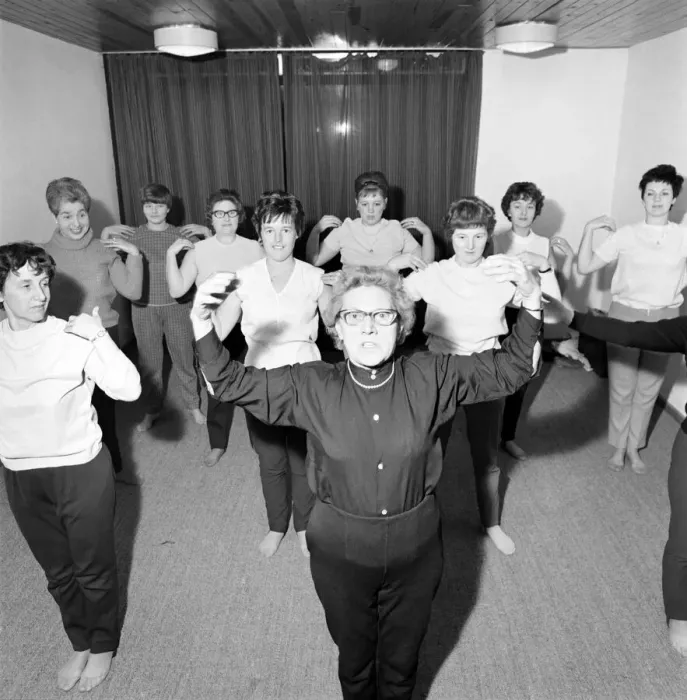 Framed Print : 77-year-old Mrs Alice Baker taking her keep Fit
