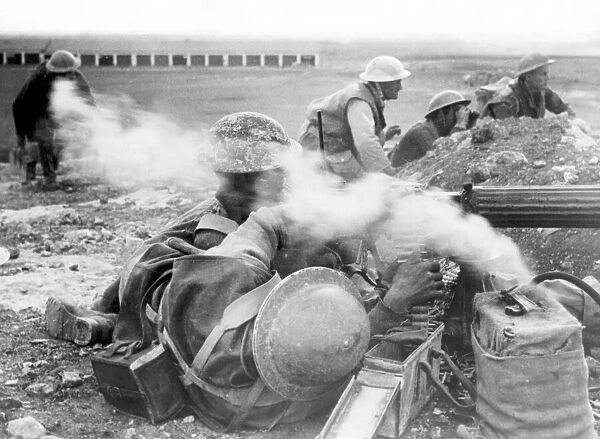 A 8th Army corp machine gun battalion exchanging shots with elements of the German army