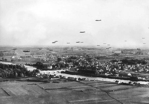 94 Avro Lancaster bombers fly across French countryside on the way to attacking