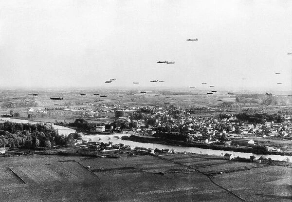 94 Avro Lancaster bombers of No5 Group fly across French countryside on the way to