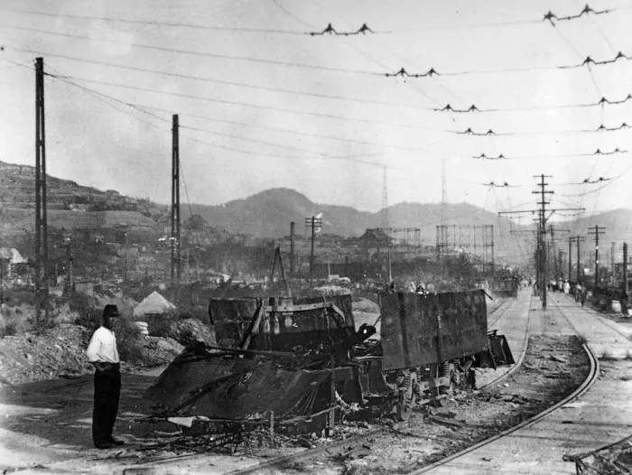 Framed Print : A-Bomb special feature by Tom Parry Nagasaki site of second Atomic bomb this time a