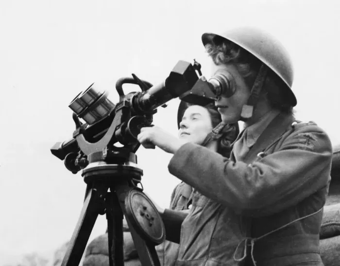 Framed Print : A. T. S. girl uses an identification telescope. 22nd April 1941 Framed Print : A. T. S. girl uses an identification telescope. 22nd April 1941