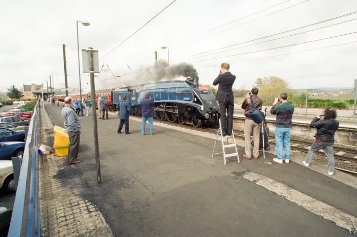 Framed Print : The A4 locomotive Sir Nigel Gresley powers its way through Morpeth Station as it Framed Print : The A4 locomotive Sir Nigel Gresley powers its way through Morpeth Station as it