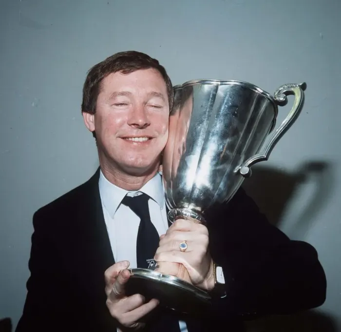 Framed Print : Aberdeen manager Alex Ferguson holding the European Cup Winners Cup trophy after hi side Framed Print : Aberdeen manager Alex Ferguson holding the European Cup Winners Cup trophy after hi side