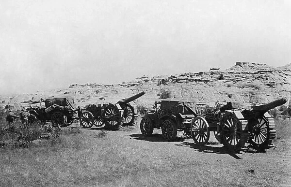 Abyssinian War Circa October 1935 Italian forces seen with 120mm gun near to