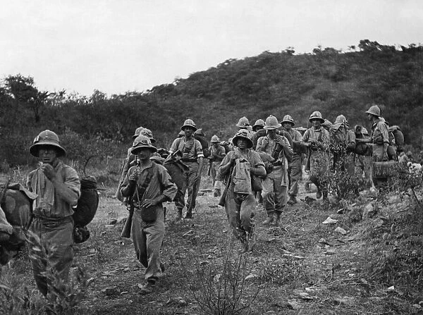 Abyssinian War October 1935 Italian soldiers seen here advancing on Adowa