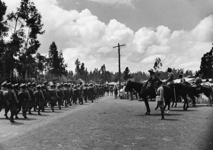 Framed Print : Abyssinian War September 1935 A mounted officer taking the salute as the Abyssinian