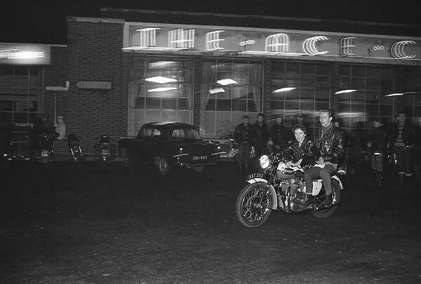 Ace Cafe January1961 Motorbikes and riders gather at the famous Ace Cafe at
