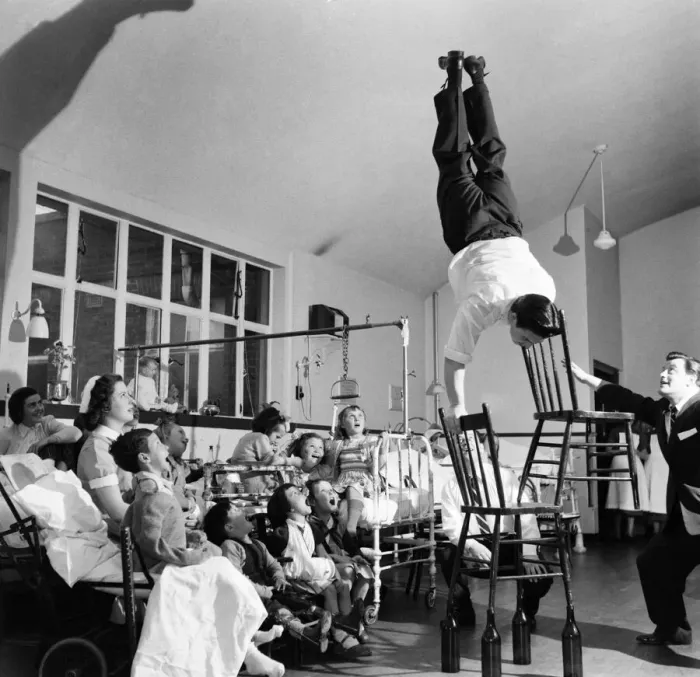 Framed Print : Acrobat Fred Edwards performing at a childrens hospital. May 1953 D2247 Framed Print : Acrobat Fred Edwards performing at a childrens hospital. May 1953 D2247
