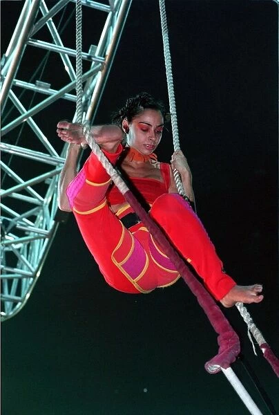 Acrobat rehearsing for the Millennium show at the Dome September 1999