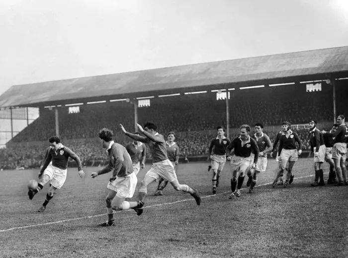Framed Print : Action from the 1953 Five Nations Match between Wales and Ireland at the St Helens Ground