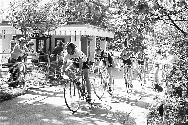 Action from the Clark Cable cycling road race at Cannon Park 28th May 1977