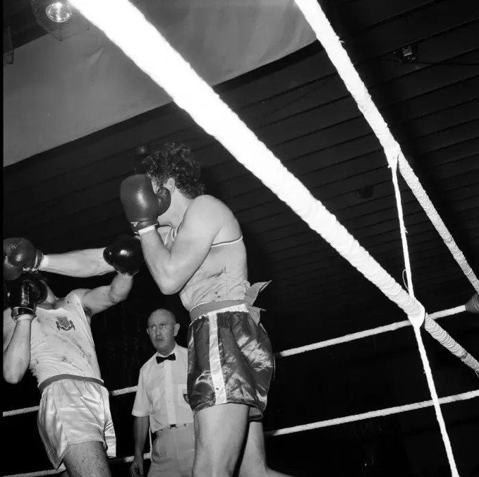 Framed Print : Action from the England v USA Amateur Boxing contest. Seen here is action from the bout Framed Print : Action from the England v USA Amateur Boxing contest. Seen here is action from the bout
