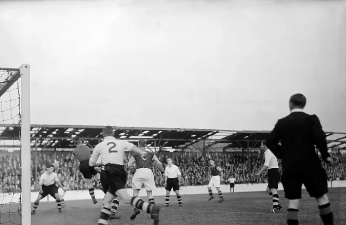 Framed Print : Action during the English league division one match between West Ham United and Arsenal at Upton Park August 1945