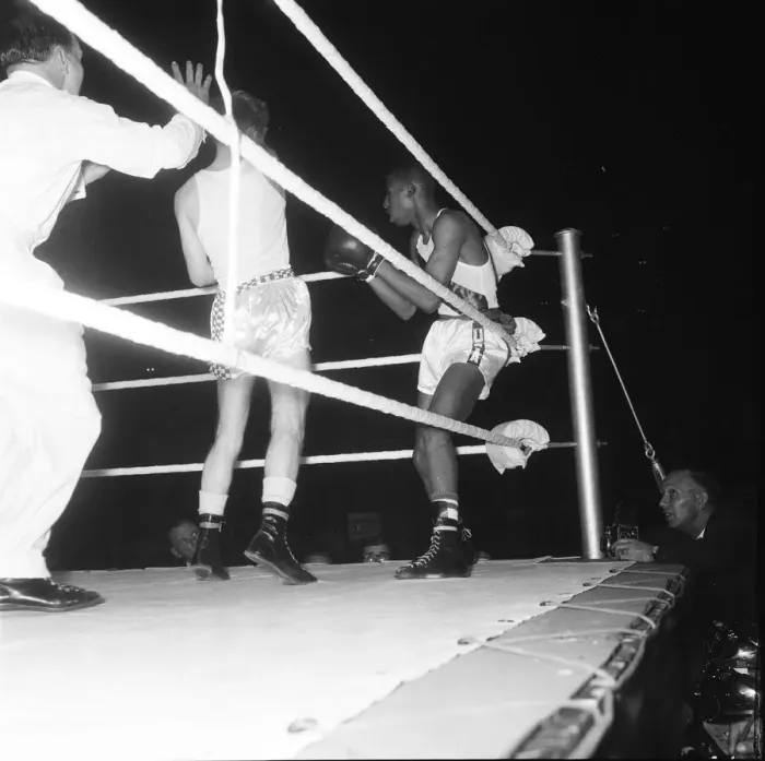 Framed Print : Action fron the England v USA Amateur Boxing contest at Wembley 2nd November 1961