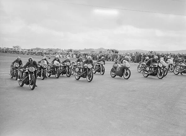 Action from the start of the Daily Herald Motor Cycle Racing Championship at Thruxton