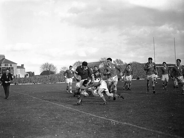 Action from the Wales v France Five Nations Championship match at St Helens Ground in