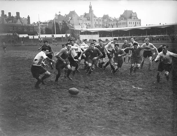 Action from the Welsh Rugby trial at Cardiff Arms Park 6th January 1951