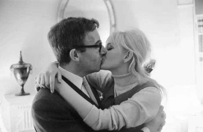 Framed Print : Actor and comedian Peter Sellers seen her with his film actress fiancee Britt Ekland