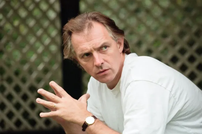 Framed Print : Actor and comedian, Rik Mayall, pictured at home four months after his horrific quad bike Framed Print : Actor and comedian, Rik Mayall, pictured at home four months after his horrific quad bike