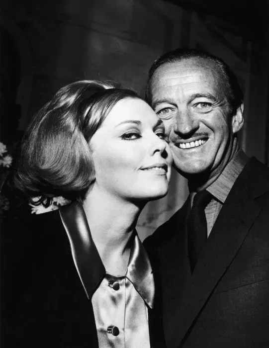 Framed Print : Actor David Niven seen with actress Kim Novak at a party at the Savoy Hotel London during Framed Print : Actor David Niven seen with actress Kim Novak at a party at the Savoy Hotel London during