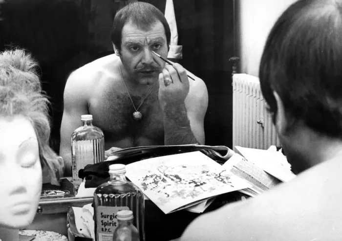 Framed Print : Actor David Suchet(26) is seen here in his dressing room applying his stage make-up for Framed Print : Actor David Suchet(26) is seen here in his dressing room applying his stage make-up for