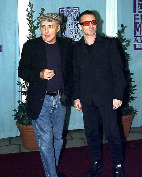 Actor Dennis Hopper and lead singer from U2, Bono at the MTV Music Awards in Rotterdam