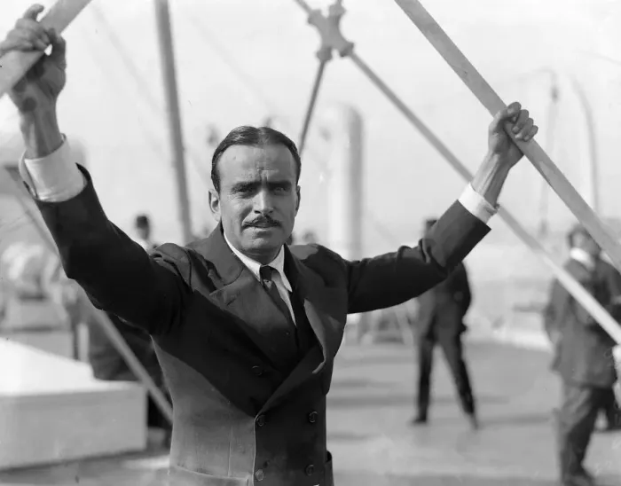 Framed Print : Actor Douglas Fairbanks seen here aboard the liner RMS Olympic as the ship docks
