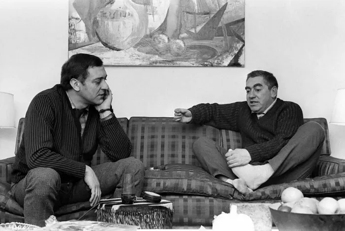 Framed Print : Actor Harry Corbett and Toyn Hancock sit talking in February 1963