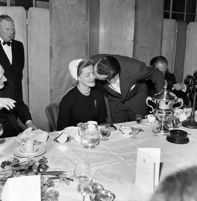 Framed Print : Actor Humphrey Bogart and his wife Lauren Bacall at a press lunch held in their honour Framed Print : Actor Humphrey Bogart and his wife Lauren Bacall at a press lunch held in their honour