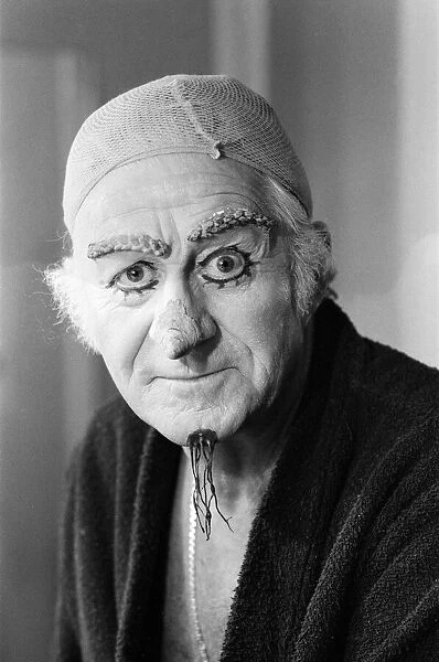 Actor John Pertwee in the dressing room being made up for his role as Wurzel Gummidge in