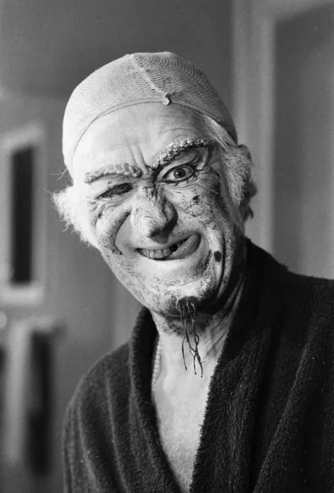 Framed Print : Actor John Pertwee in the dressing room being made up for his role as Wurzel Gummidge in