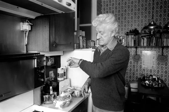 Framed Print : Actor John Pertwee seen here at home making tea. March 1981 PM 81-01203-004 Framed Print : Actor John Pertwee seen here at home making tea. March 1981 PM 81-01203-004