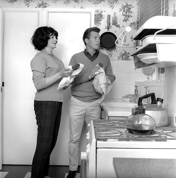 Actor Johnny Briggs at home with his wife Caroline. Circa 1963