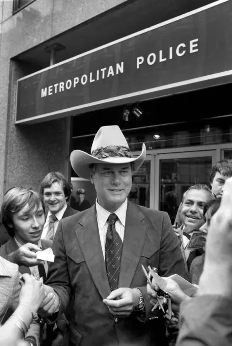 Framed Print : Actor Larry Hagman who plays J. R. Ewing in the programme Dallas seen here surrounded by