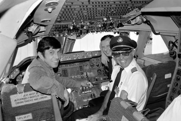 Framed Print : Actor: Leonard Nimoy in Cockpit of T. W. A. Jumbo Jet with 1st officer Steve Roby Framed Print : Actor: Leonard Nimoy in Cockpit of T. W. A. Jumbo Jet with 1st officer Steve Roby