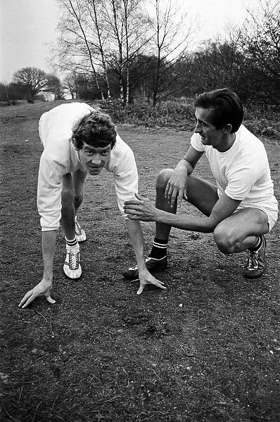 Actor Michael Crawford training with Olympic athlete Gordon Pirie for his upcoming role