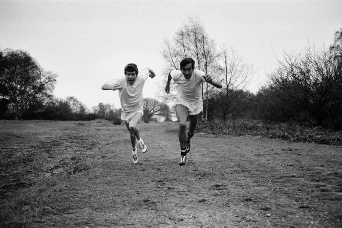 Framed Print : Actor Michael Crawford training with Olympic athlete Gordon Pirie for his upcoming role Framed Print : Actor Michael Crawford training with Olympic athlete Gordon Pirie for his upcoming role