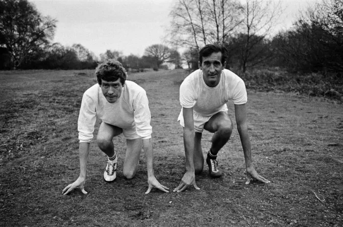 Framed Print : Actor Michael Crawford training with Olympic athlete Gordon Pirie for his upcoming role Framed Print : Actor Michael Crawford training with Olympic athlete Gordon Pirie for his upcoming role