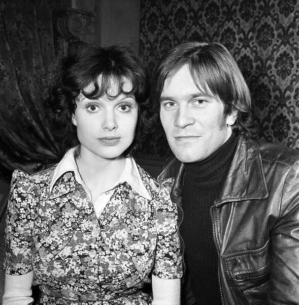 Actor Nicky Henson poses with actress Madeline Smith. 7th March 1975