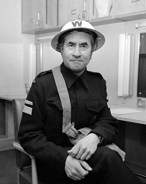 Actor Bill Pertwee in his role as the ARP warden in the BBC television series Dads Army