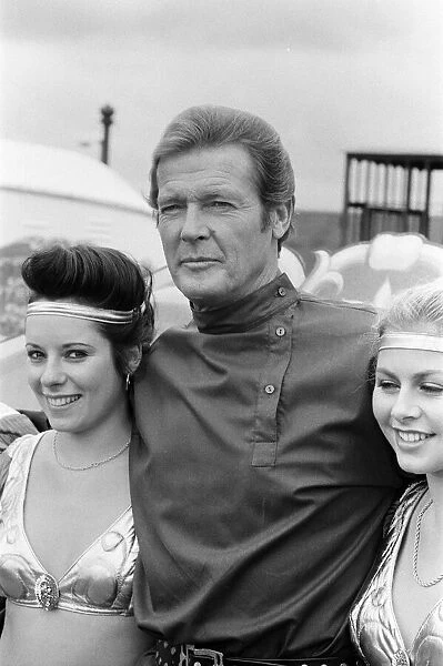 Actor Roger Moore on location at the RAF Upper Heyford, Oxon