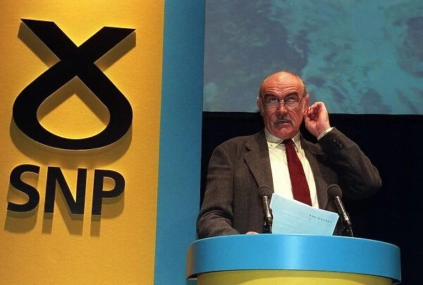 Actor Sean Connery April 1999 speaking at SNP party rally