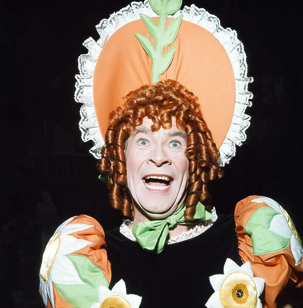 Actor Stanley Baxter as the Pantomime Dame. December 1975