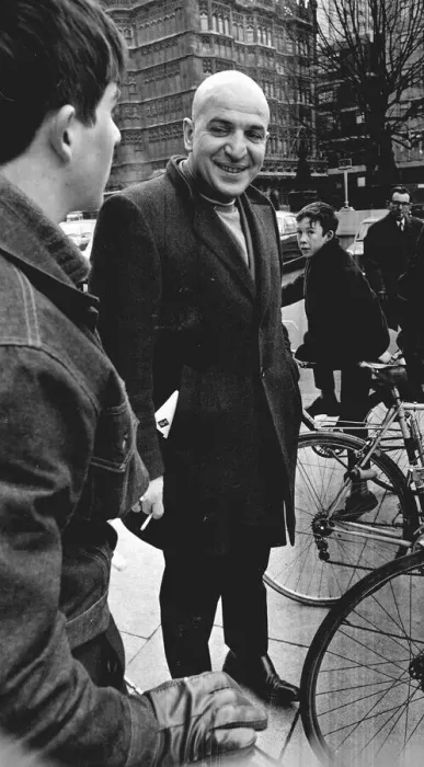 Framed Print : Actor Telly Savalas surrounded by young fans with bikes Framed Print : Actor Telly Savalas surrounded by young fans with bikes