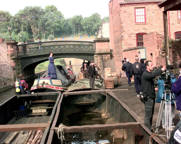 Framed Print : Actors cameramen and frogmen on hand at the Black Country Museum during the filming of