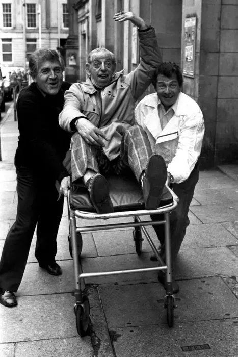 Framed Print : Actors Peter Baldwin, Ben Warriss and David Ross outside the Theatre Royal Framed Print : Actors Peter Baldwin, Ben Warriss and David Ross outside the Theatre Royal